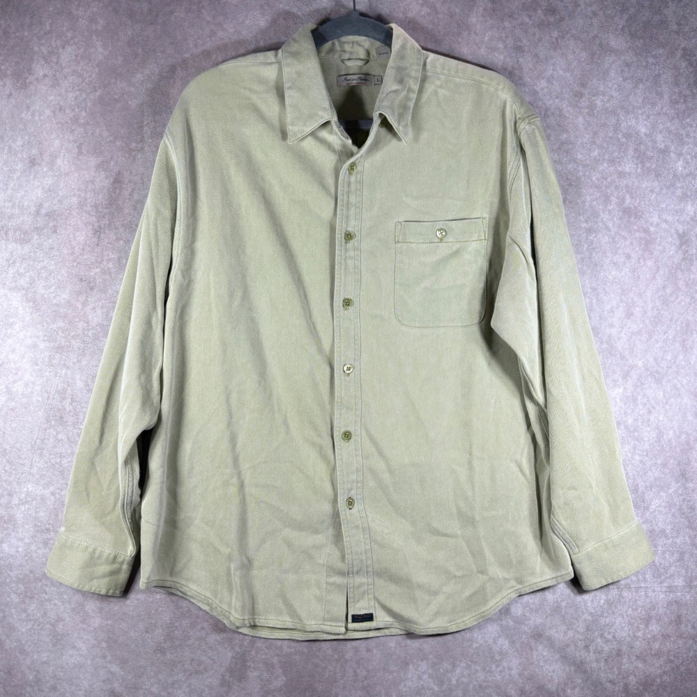 Indigo Palms Shirt Mens Large Green Button Down Cotton Twill Long Sleeve Casual